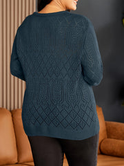 Casual Sweater Women's Solid Pointelle Drawstring V Neck Pullover