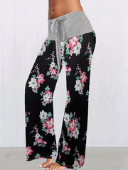 Floral Print Wide Leg Drawstring Pants