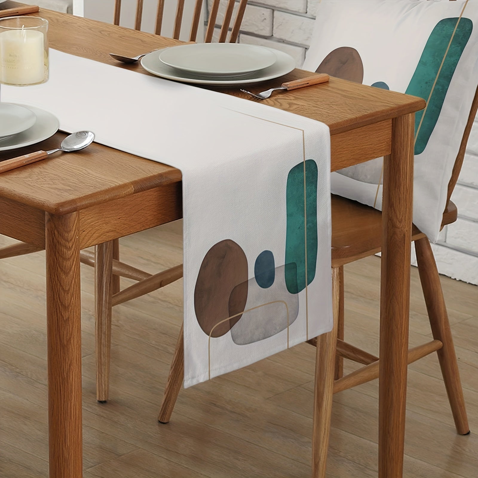 Mid Century Modern Colorful Geometry Linen Table Runner 13x72 Inch