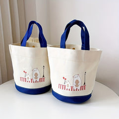 Casual Cartoon Bear Canvas Tote Bag Handbag Travel Storage Bento Bag