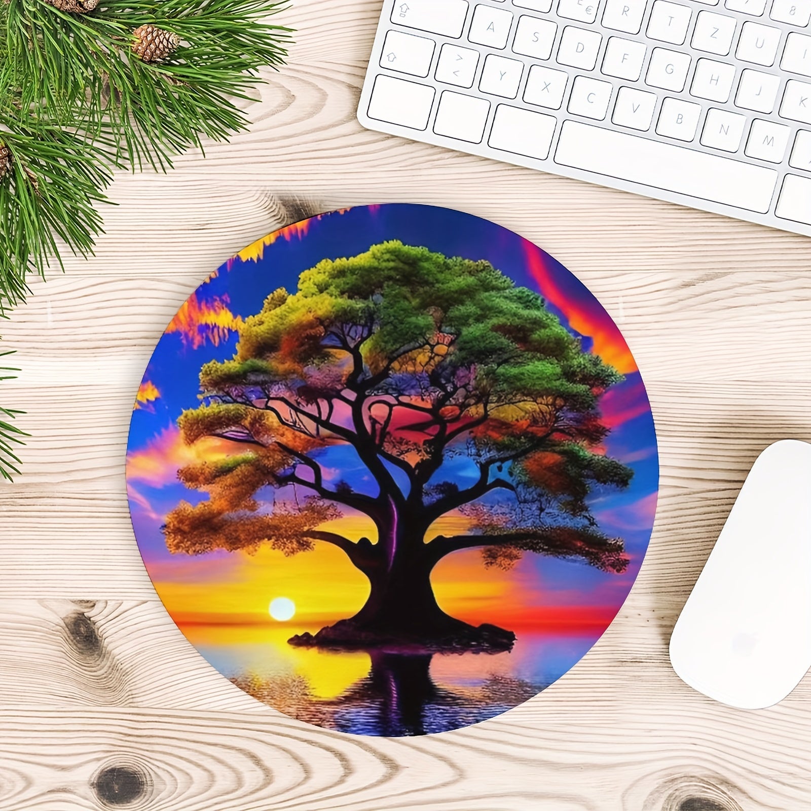 Tree Round Mouse Mat Non Slip Rubber Base Small Size Mousepad