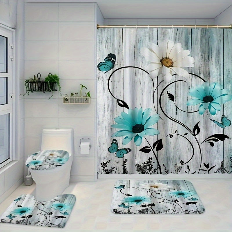 Daisy Style Bathroom Shower Curtain Set with 12 Hooks