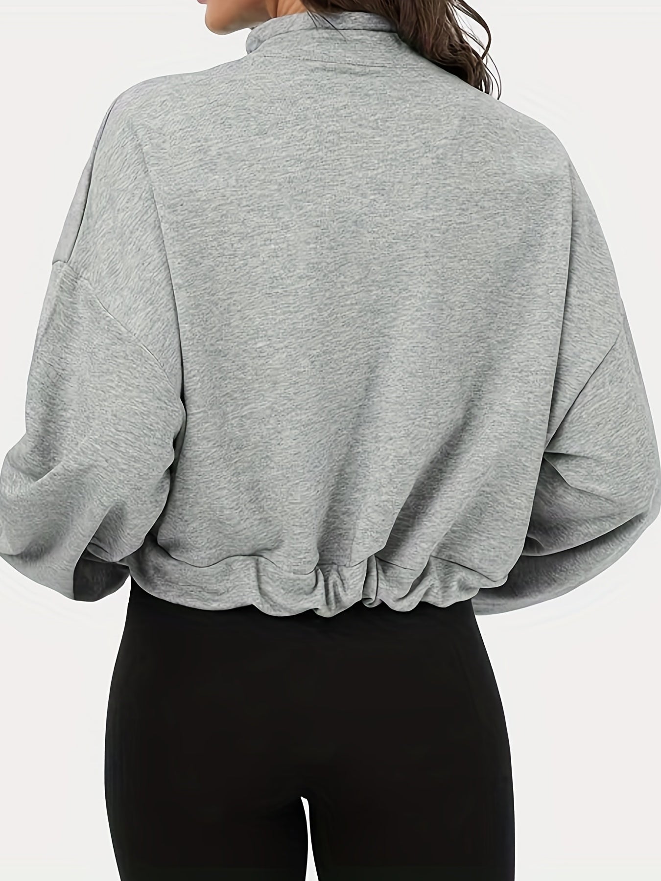 Zipper Uo Mock Neck Casual Sports Sweatshirts With Pocket Y2k Solid Long Sleeve