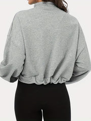 Zipper Uo Mock Neck Casual Sports Sweatshirts With Pocket Y2k Solid Long Sleeve