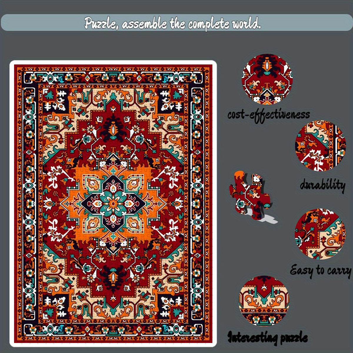 Vintage Persian Carpet Pattern Jigsaw Puzzle Red & Brown Floral
