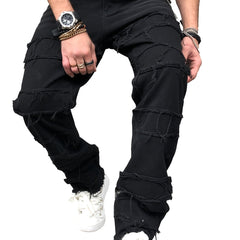 Vintage Raw Trim Loose Fit Jeans Men's Casual Street Style Mid Stretch Denim Pan
