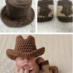 Newborn Baby Cowboy Costume Hat Boot Photo Props Set