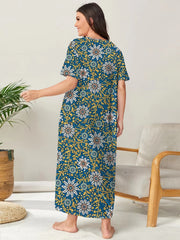 Boho Loungewear Dress Plus Size Floral Print Short Sleeve Round Neck