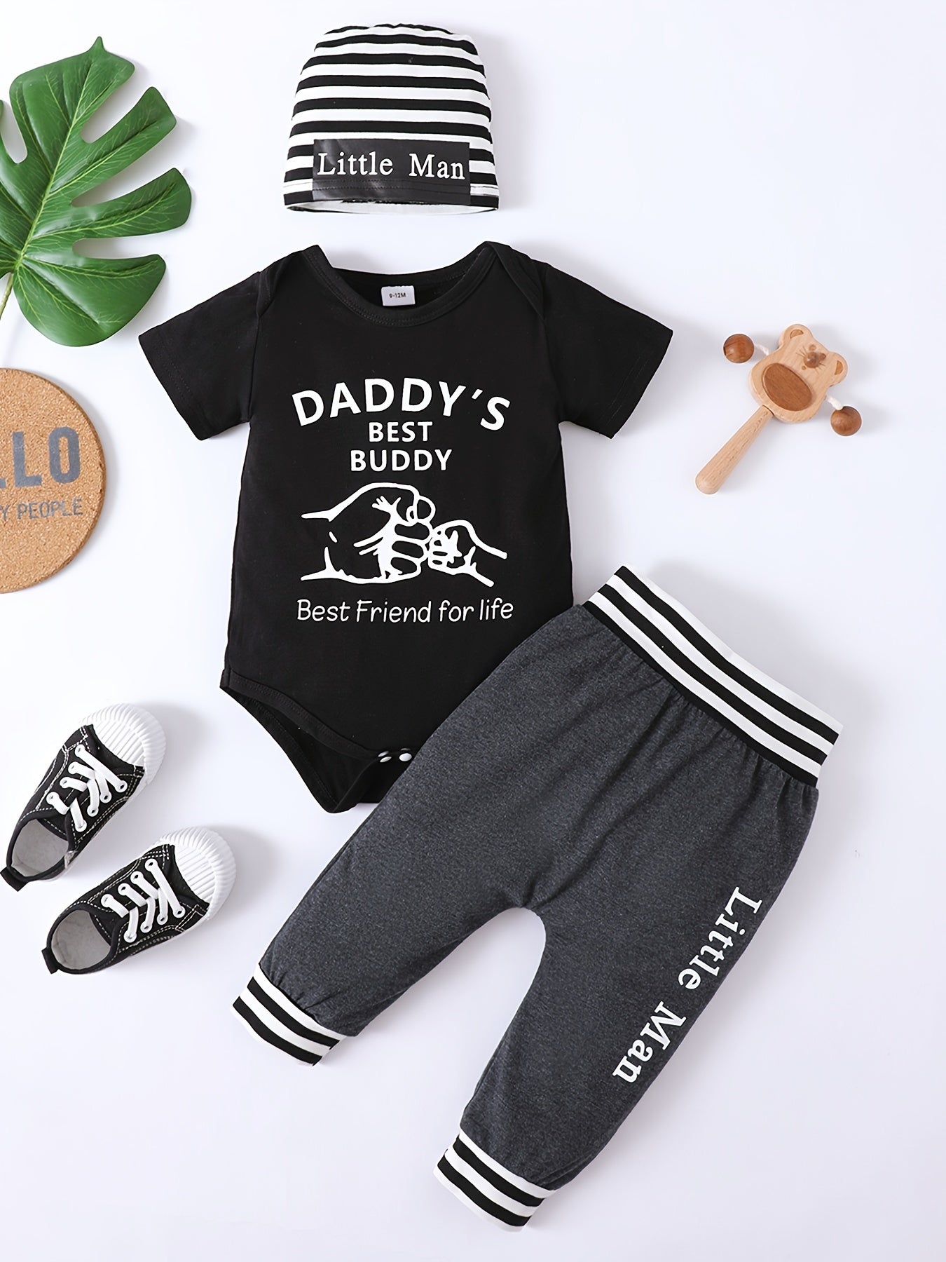 3pcs Daddy's Buddy Short Sleeve Onesie Romper & Pants Set