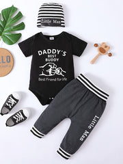 3pcs Daddy's Buddy Short Sleeve Onesie Romper & Pants Set