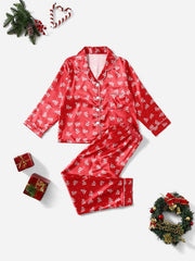 2pcs Girls Christmas Red Pajamas Set