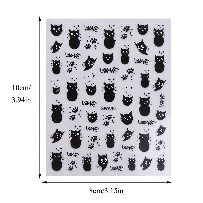 2 Pack Cat Nail Art Stickers Halloween Cartoon Animal Decals DIY Decorations