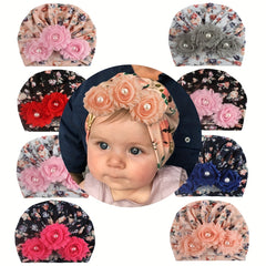 Soft Beanie Hat with Flowers for Baby Boy Girl