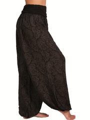 Floral Print Harem Pants High Waist Solid Pants For Spring & Summer
