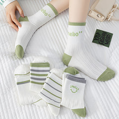 Women's Letter & Striped Mid Tube Socks 5-Pack
