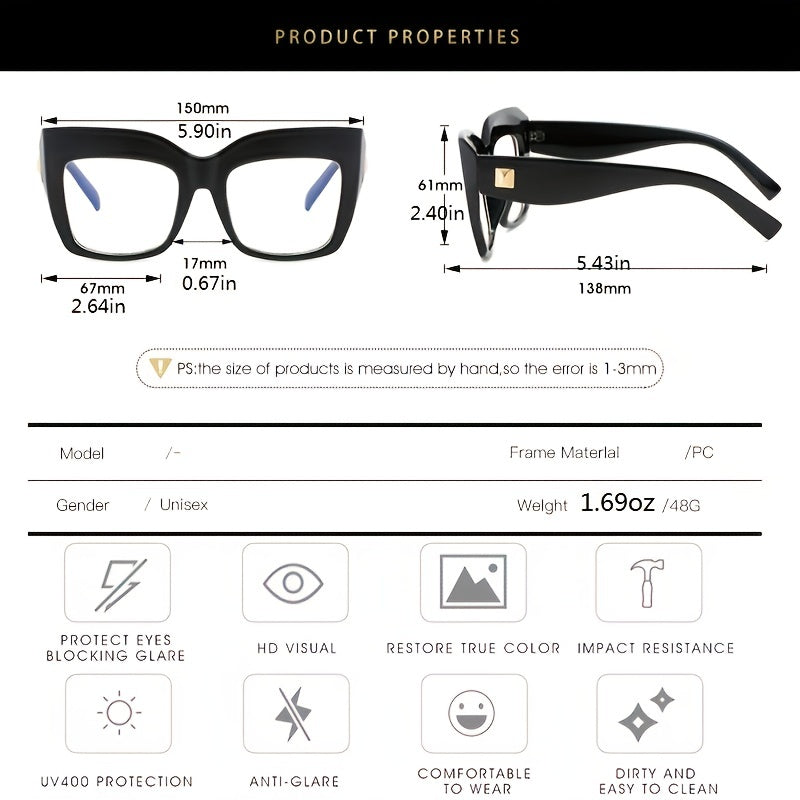 Square Light Blocking Glasses For Women Anti Eyestrain Eyeglasses