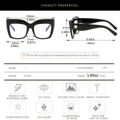 Square Light Blocking Glasses For Women Anti Eyestrain Eyeglasses