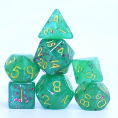 7pcs Mini Dice Game Set Green Glitter Polyhedral Role Play Game