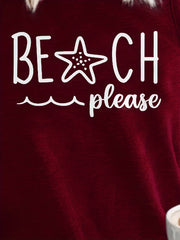 Beach Letter Print Tank Top Women's Crew Neck Casual Tee