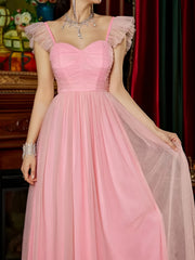 Mesh Ruffle Trim Maxi Bridesmaid Cami Dress