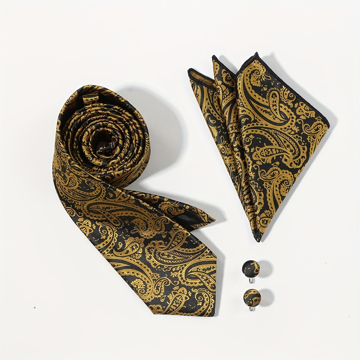 4pcs Golden Paisley Tie Set for Men Women