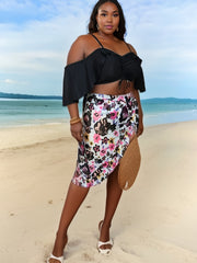 Cold Shoulder Bikini Set with Ruffle Trim & Cover Up Skirt