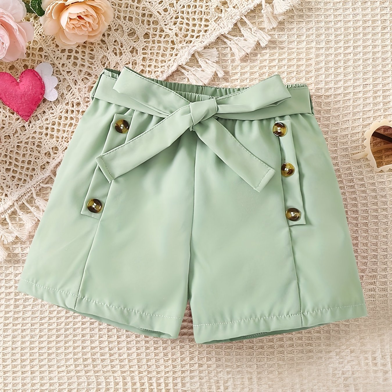 Toddler Girls Beach Shorts Bow Knot Front Button Casual Pants