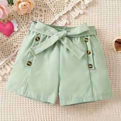 Toddler Girls Beach Shorts Bow Knot Front Button Casual Pants