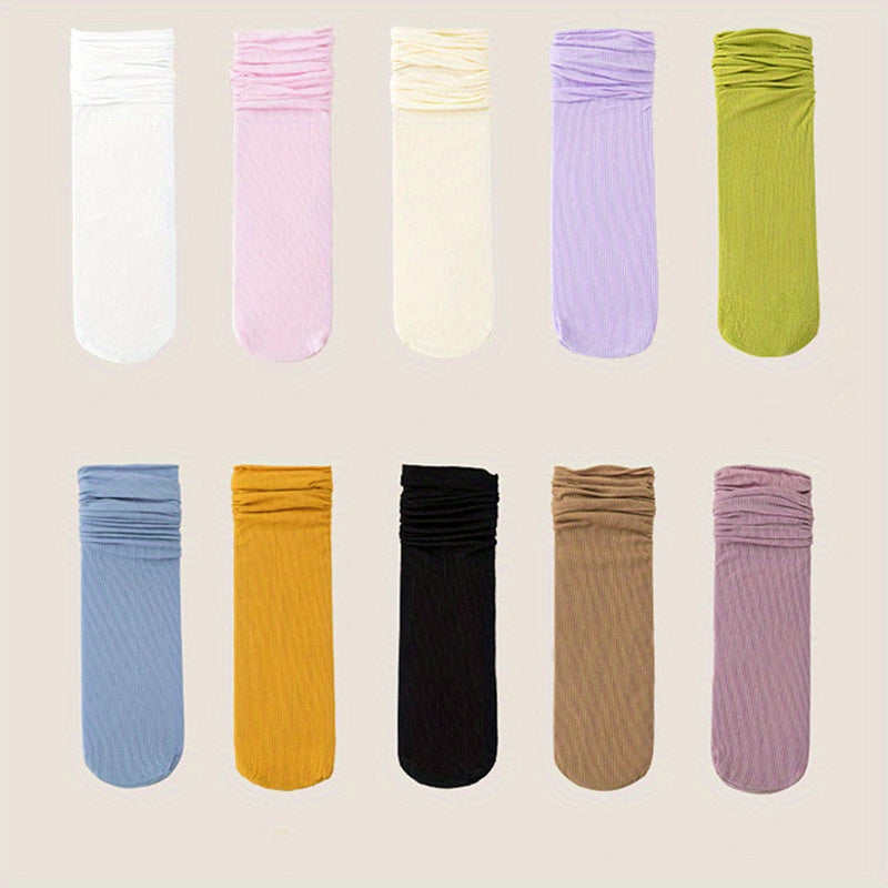 10 Pairs Women's Solid Mid Tube Socks Comfy Breathable Stockings