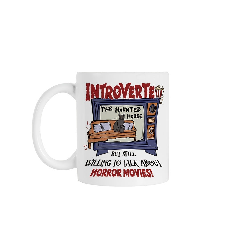 11oz Cartoon TV Cat Pattern Ceramic Cup Letter Printed Coffee Cup