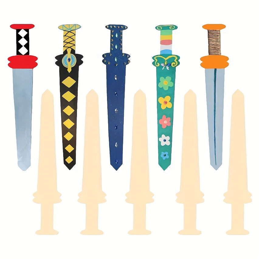 12pcs Unfinished Wooden Sword Set DIY Painting Wood Slice Pirate Swords