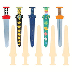 12pcs Unfinished Wooden Sword Set DIY Painting Wood Slice Pirate Swords