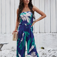 Floral Print Wide Leg Jumpsuit Backless Boho Jumpsuit