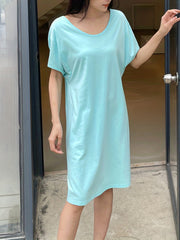Cut Out Short Sleeve NightDress Crew Neck Pajama Dress