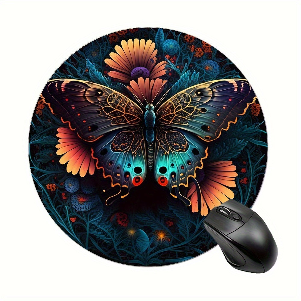 Colorful Butterfly Round Mouse Pad - Non Slip Rubber Base - Small Size