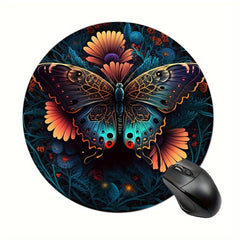 Colorful Butterfly Round Mouse Pad - Non Slip Rubber Base - Small Size