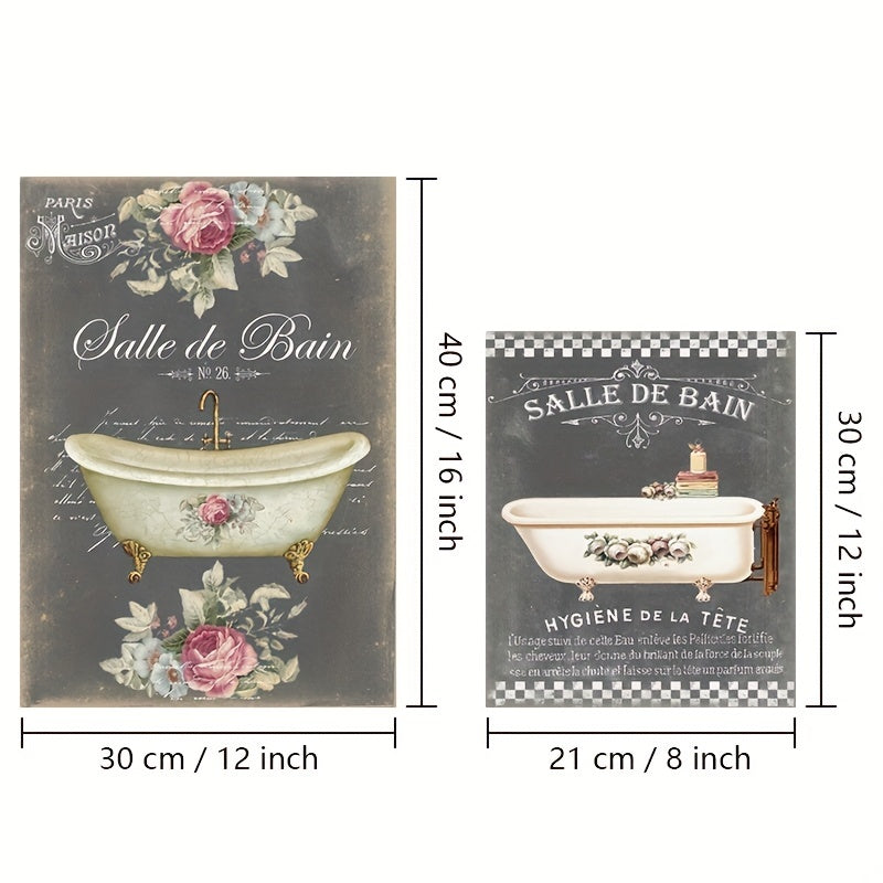 Vintage French Bathroom Posters Canvas Art A3 A4 Sizes