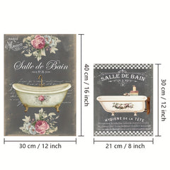 Vintage French Bathroom Posters Canvas Art A3 A4 Sizes