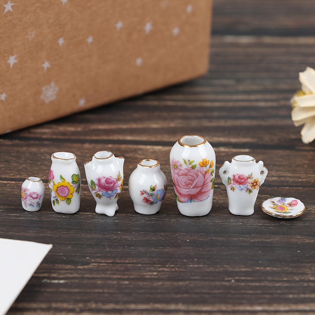 7pcs Dollhouse Porcelain Flower Vases Mini Furniture Model Home Decor DIY Toy