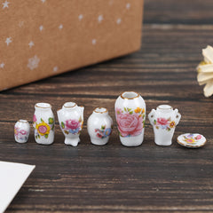 7pcs Dollhouse Porcelain Flower Vases Mini Furniture Model Home Decor DIY Toy