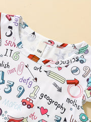 Girl's School Themed Cartoon Dress Stretch Flying Sleeve
