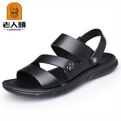 LAORENTOU Men's Leather Sandals Outdoor Anti-skid Slip On Beach Shoes