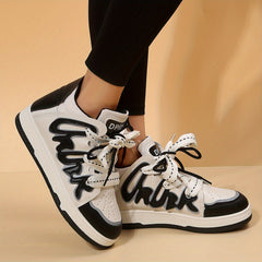 Women's Platform Skate Shoes Round Toe Lace Up Mid Top Sneakers