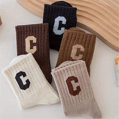 5pairs Girls Kids Letter Crew Socks Toddlers Children's Sports Socks