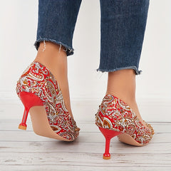 Rhinestone High Heels Paisley Pattern Pointed Toe Stiletto Heels