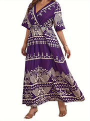Boho Dress Women's Plus Floral Print Surplice Neck Maxi Dress