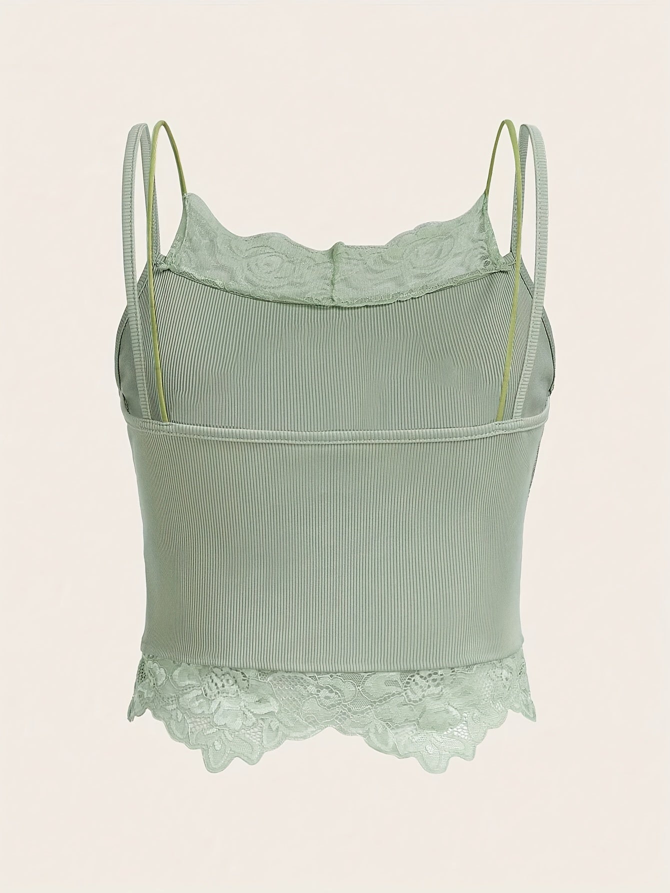 Mushroom Lace Trim Cami Top Sleeveless Summer Top