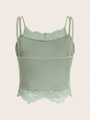 Mushroom Lace Trim Cami Top Sleeveless Summer Top