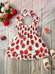 Baby Girls Butterfly Print Sleeveless Dress & Bow Headband Set