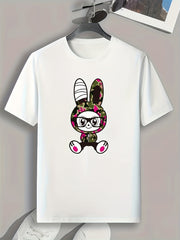 Cartoon Bunny Pattern Print Men's Comfy Sports T shirt Graphic Tee